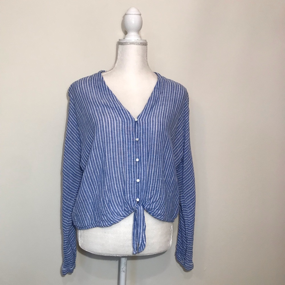Rails Sloane Azure Stripe Button Down Tie Front L… - image 2